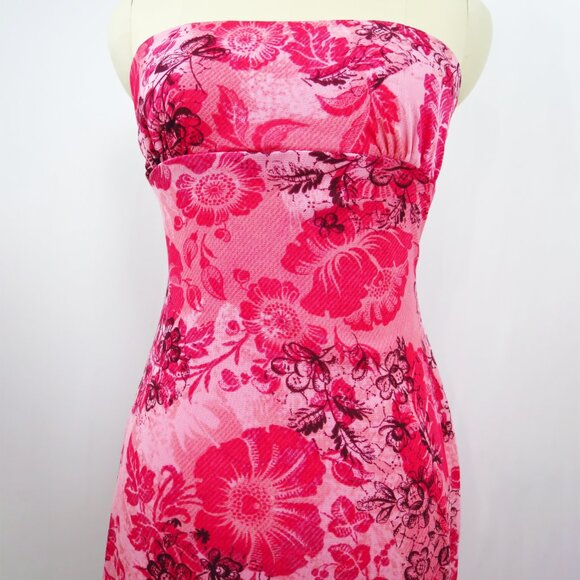 Zinc Strapless Pink Floral Print Dress Tulle Corset Back Flutter Hem M - Picture 10 of 14